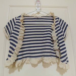 Blue & White Striped Shrug - M, Short Sleeves